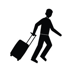 Man With Suitcase Heading To Airport Gate Line Art Vector illustration