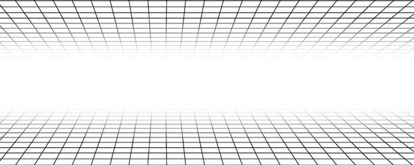 Technology wireframe landscape. Vector perspective grid. Digital space. Mesh on a white background.