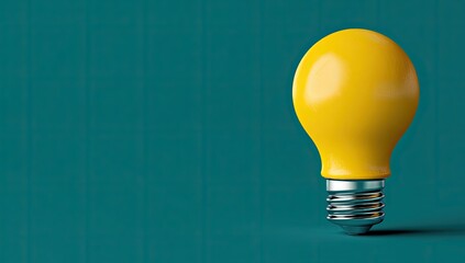 Vivid yellow lightbulb against teal background