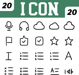 Set of Twenty Hand Drawn Vector Icons for Web and Mobile Applications