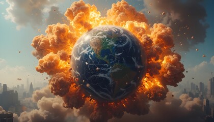 Earth Caught in the Midst of a Fiery Explosion