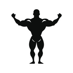 Naklejka premium Dynamic silhouette of a muscular bodybuilder performing a rear lat spread pose for advertising