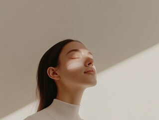 Young woman enjoying sunlight with beauty patch on cheek, representing modern skincare and wellness technology
