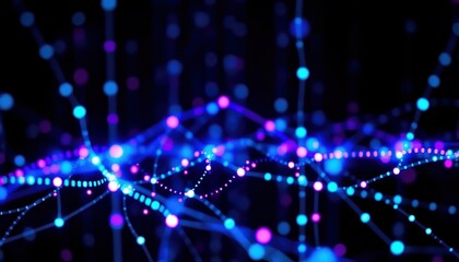 Obraz premium Abstract network of glowing blue and pink dots connected by lines on a dark background