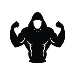 Powerful muscular man in hoodie athletic physique silhouette for fitness and sports designs