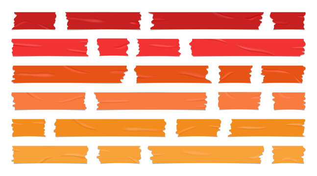 Ripped colored tape vector set in warm red and orange tones. Designed in flat style with torn edges, perfect for DIY, scrapbooking, and digital planners.