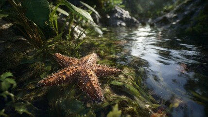 Starfish in vibrant underwater scene. AI generated
