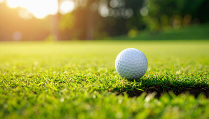 Obraz premium Golf Ball Resting on Lush Green Fairway
