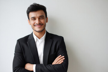 young businessman standing confidently and smiling
