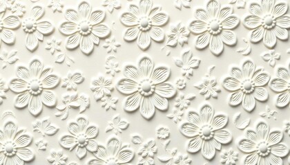 Subtle embossed white floral pattern on white background, seamless repeat, embroidery, clean