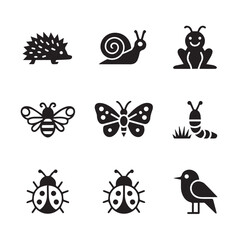 Black silhouette set of diverse animals showcasing wildlife and nature icons for ecology designs.