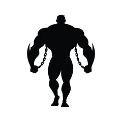 Powerful silhouette of a muscular bodybuilder striding forward in dynamic pose