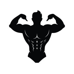 Fototapeta premium Dynamic black silhouette of a muscular bodybuilder performing a front abdominal pose