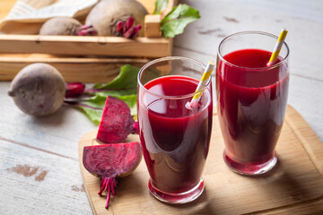 Glass of fresh beetroot juice with vegetables