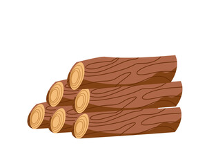 Pile firewood. Stack wood log bonfire, cartoon sticks branches timber forest tree for burning fire, bundle dry brushwood timber firewood lumber trunk. Flat vector illustration isolated on white.