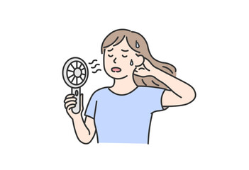 Sweating Woman Using Handheld Fan

Flat illustration of a woman sweating and using a handheld fan to cool down. Represents extreme summer heat, discomfort, and personal cooling solutions.