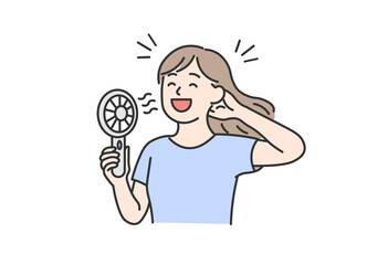 Woman Using Handheld Cooling Fan
Flat illustration of a woman cooling herself with a handheld fan. Ideal for summer heat prevention, portable devices, lifestyle, and wellness content.