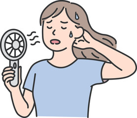 Sweating Woman Using Handheld Fan

Flat illustration of a woman sweating and using a handheld fan to cool down. Represents extreme summer heat, discomfort, and personal cooling solutions.