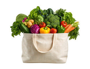 Environmentally friendly Grocery bag with vegetables isolated on a transparent background