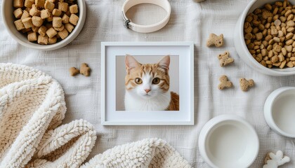 flatlay orange cat in the wooden fram, international cat day