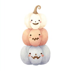 Stack of Cute Watercolor Pumpkins for Halloween