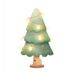 Cute Watercolor Christmas Tree with Lights