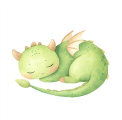 Cute Green Baby Dragon Sleeping