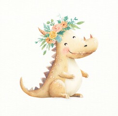 Cute Watercolor Dragon with Floral Crown