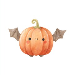 Cute Cartoon Pumpkin with Bat Wings