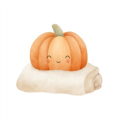 Cute Cartoon Pumpkin on a Towel