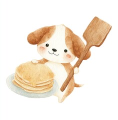 Cute Dog with Pancakes and Spatula