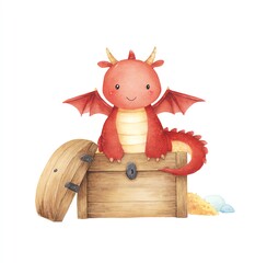 Cute Red Dragon in Treasure Chest