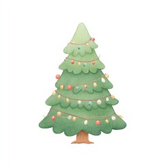 Watercolor Christmas Tree with Lights