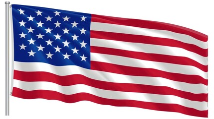 American Flag Waving in the Wind Against a Clear Blue Sky, Symbol of Freedom and Patriotism, High-Quality Graphic Image for Various Uses