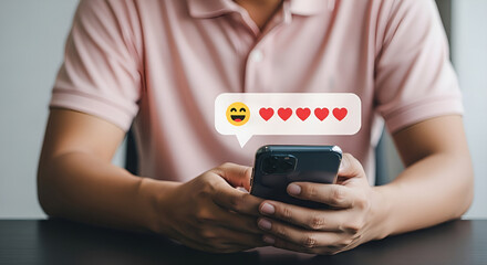 Smartphone feedback popup with smile emoji and five-heart rating overlay illustrating user satisfaction and app review,