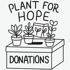 Plant for Hope Donation Box with Potted Plants – Charity Fundraising Vector Illustration
