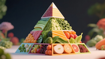 Nutritional Pyramid Constructed from Fresh Fruits and Vegetables