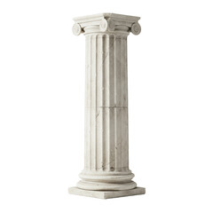 Obraz premium Weathered white marble Doric temple column with detailed cracks, erosion, deep fluting, photorealistic on transparent seamless background, professional studio product shot with even lighting,