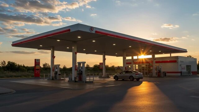 Gas station at sunset