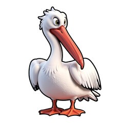 Obraz premium Cartoon pelican standing upright with expressive eyes and smile 
