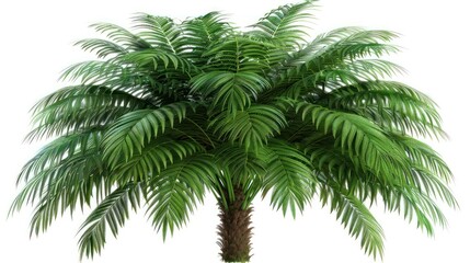 Fototapeta premium Green Palm Tree with Vibrant Fronds Covered in Fresh Foliage for Tropical and Exotic Landscape Design or Natural Decor Elements