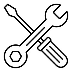 Wrench with screwdriver, icon of repair tools