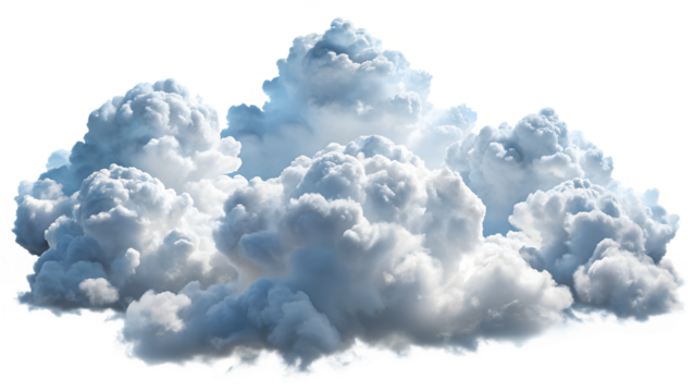Fluffy white clouds are isolated on transparent background, creating a dreamy and ethereal atmosphere