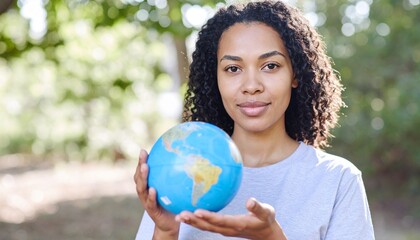 Fototapeta premium Confident Teen Holding Globe to Promote Environmental Awareness and Global Responsibility