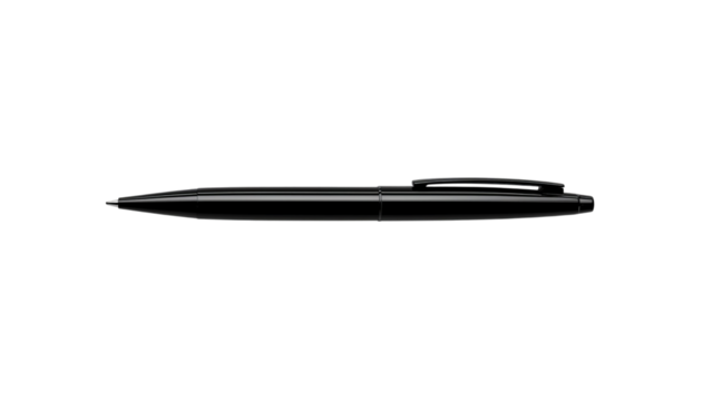 A sleek black pen lying on a flat surface, embodying simplicity and elegance.