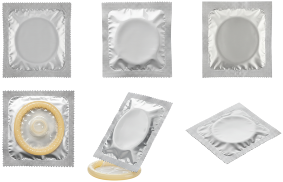 Assorted condoms in packaging displayed
