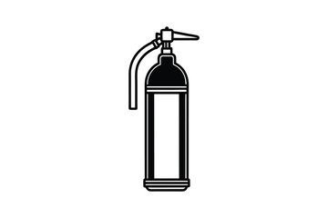 Isolated Fire Extinguisher with Hose and Nozzle in Black and White Simple Design silhouette fire extinguisher presented simple black white