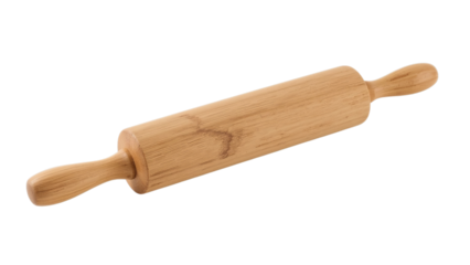 A wooden rolling pin, perfect for baking and cooking, placed on a clean surface.