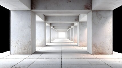 Realistic photo depicts a seemingly endless corridor of concrete pillars and beams, inviting viewers to imagine scanning and explo the structure's depth.
