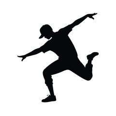 Dynamic black silhouette of a hip hop dancer in a dynamic pose